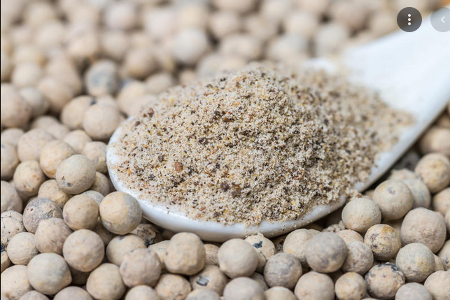 Picture of Ground white pepper isolated in white. 25g