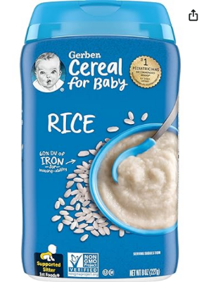 Picture of Gerber Cereal Foods Rice Cereal, Non-GMO, Gluten Free & No Artificial Flavors or Colors, Made with Essential Nutrients-227g uk