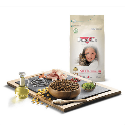 Picture of BonaCibo Cat Food Kitten 1.5 KG for all Kitten Breeds up to 12 months, Imported from Turkey Super Premium Quality Dry Food for Kitten