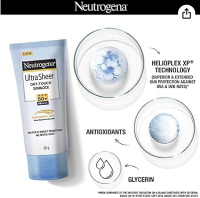 Picture of Neutrogena Ultra Sheer Dry Touch Sunblock SPF 50+ Sunscreen (White,80 g)