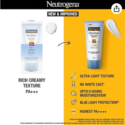 Picture of Neutrogena Ultra Sheer Dry Touch Sunblock SPF 50+ Sunscreen (White,80 g)