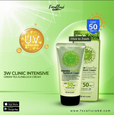 Picture of 3W CLINIC INTENSIVE GREEN TEA SUNBLOCK CREAM SPF 50+PA+++ (70ML)