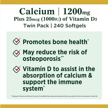 Picture of Nature's Bounty Calcium 1200 mg with 1,000IU Vitamin D3, Bone Health & Immune Support, 220 Softgels usa