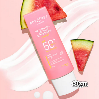 Picture of Dot & Key Watermelon Cooling Sunscreen SPF 50+ PA++++80gm | With Hyaluronic Acid, Instantly Cools Skin, Broad Spectrum Protection | Controls Excess Oil, Checks Tanning, No White Cast, All Skin Types |