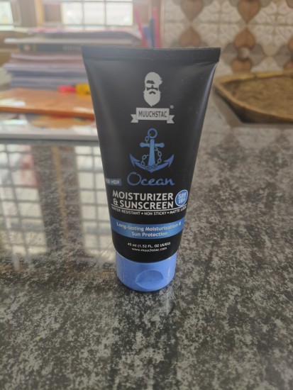 Picture of Muuchstac Mens Ocean Moisturizer & Sunscreen Matte Look Spf 18+ Cream With Turmeric & Aloe Vera Beads, Non-Sticky & Water Resistant 45 ML