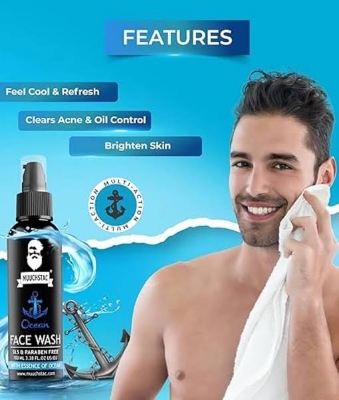 Picture of Muuchstac Men’s Ocean Face Wash, Anti Acne & Pimple, 12 hrs Moisturizes, All Skin Types, Skin Brightening, No SLS, Silicone and Paraben, 100 Ml