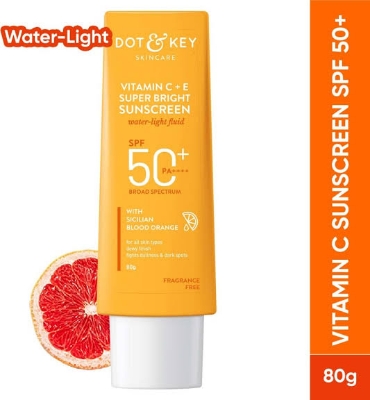 Picture of Dot & Key Vitamin C + E Super Bright Sunscreen SPF 50+++ | for Even Toned & Glowing Skin | No White Cast, WaterLight I UVA/B & Blue Light Protection 80gm