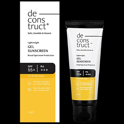 Picture of Deconstruct Face Gel Sunscreen SPF 55+ and PA+++ | Gel based sunscreen for oily skin, combination skin, normal skin | Broad spectrum sunscreen, No White Cast, Lightweight, Non greasy | Higher protection than sunscreen SPF 50 - 50g