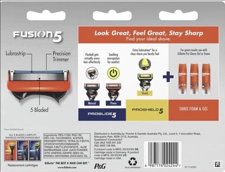 Picture of Gillette FUSION5 razor blades, Fusion Manual Shaving Razor 4 Blades - Pack (Cartridge)