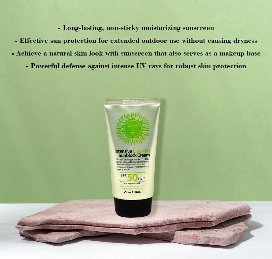 Picture of 3W Clinic Intensive Green Tea Sunblock Cream SPF 50+PA+++ 70ml | Korea