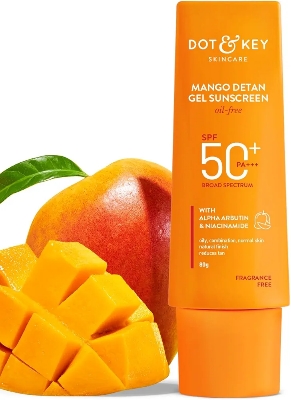Picture of Dot & Key Mango Detan Gel Sunscreen SPF 50+ PA+++ 80g | Oil-Free, With Alpha-Arbutin & Niacinamide