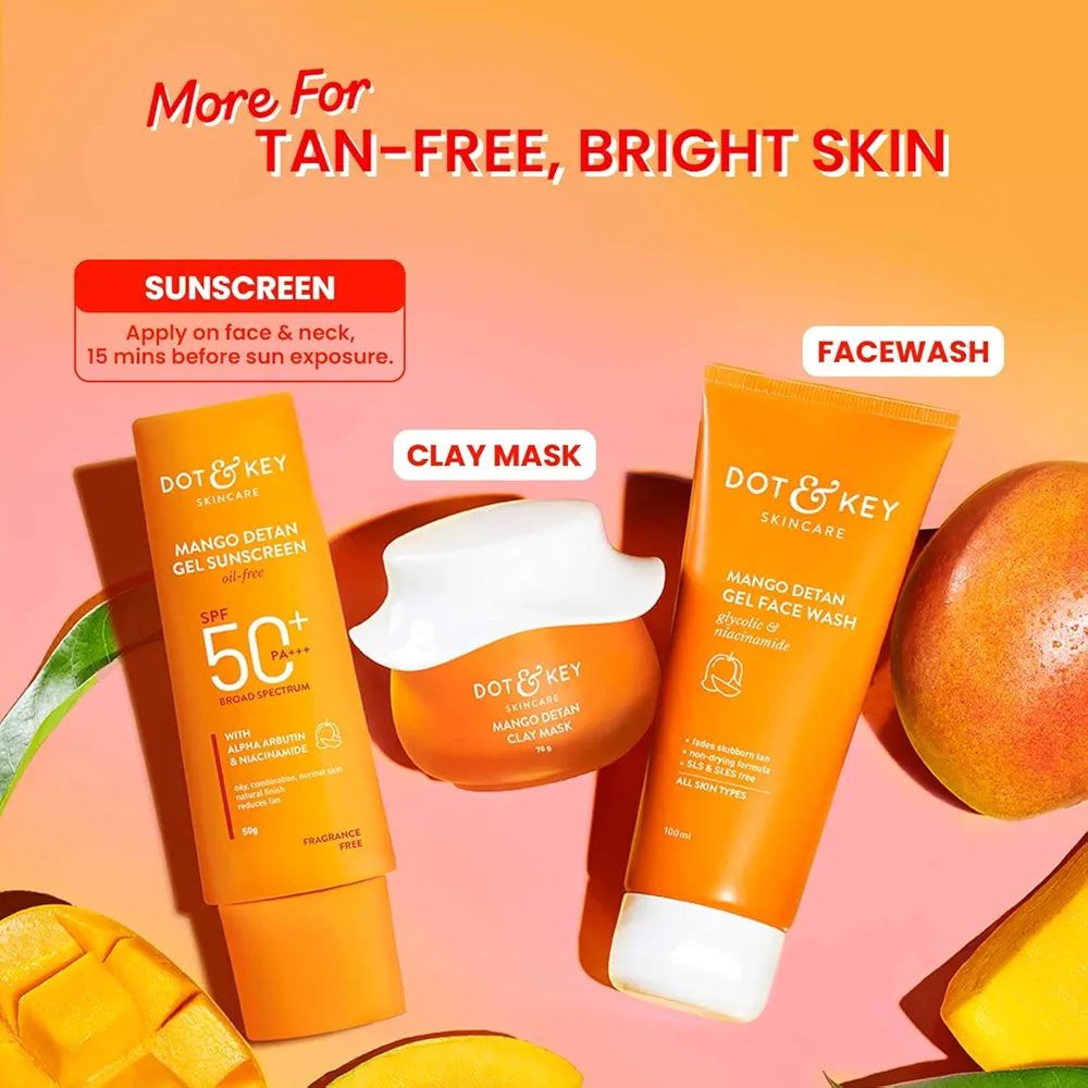 Picture of Dot & Key Mango Detan Gel Sunscreen SPF 50+ PA+++ 80g | Oil-Free, With Alpha-Arbutin & Niacinamide