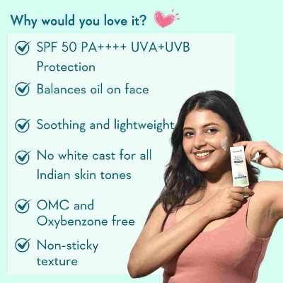 Picture of WishCare 5% Niacinamide Oil Balance Fluid Sunscreen SPF 50 PA++++ - Light & Matte Sunscreen for Oily Skin with Broad Spectrum Protection & No White Cast - 50g