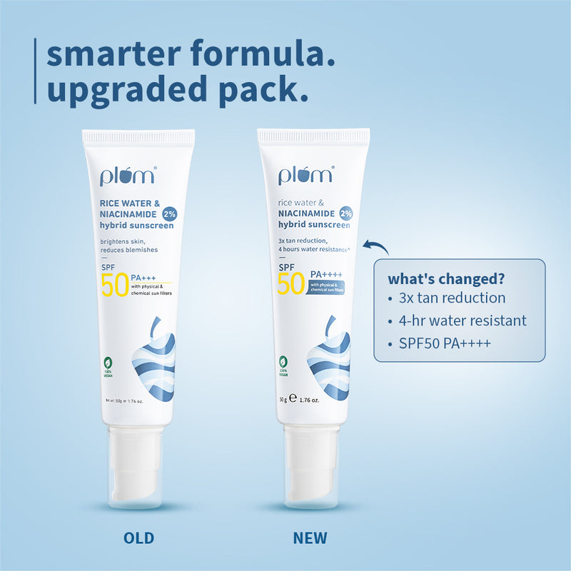 Picture of Plum 2% Niacinamide & Rice Water Hybrid Face Sunscreen With SPF 50 PA+++ 50g