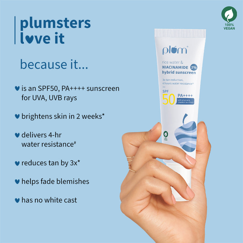 Picture of Plum 2% Niacinamide & Rice Water Hybrid Face Sunscreen With SPF 50 PA+++ 50g