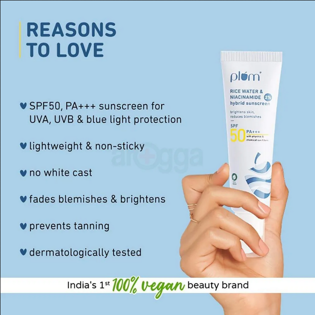 Picture of Plum Rice Water & 2% Niacinamide SPF 50 PA+++ Hybrid Sunscreen-50g