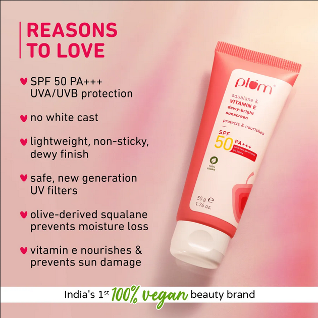 Picture of Plum Squalane & Vitamin E Dewy-Bright Sunscreen SPF 50 PA+++ 50gm