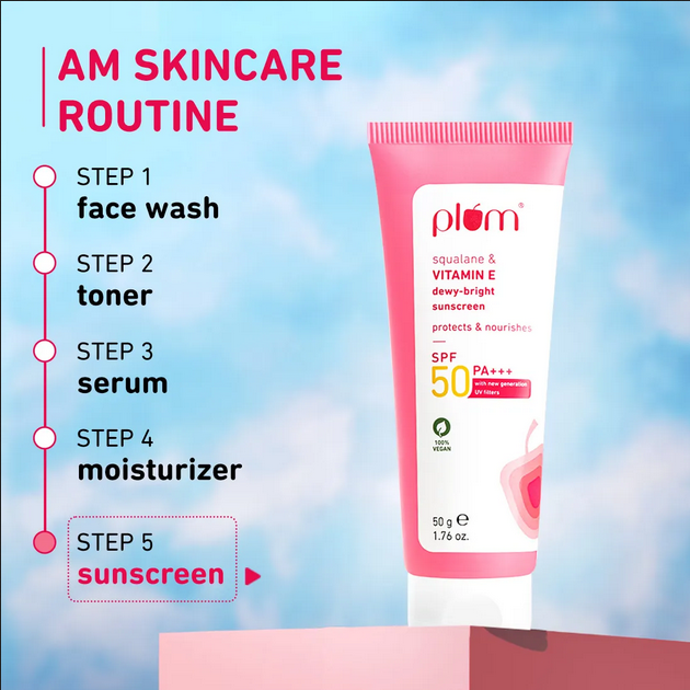 Picture of Plum Squalane & Vitamin E Dewy-Bright Sunscreen SPF 50 PA+++ 50gm