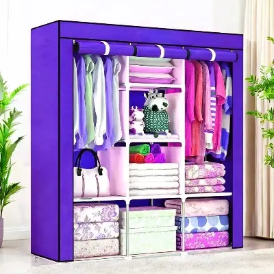 Picture of Fancy & Portable Fabric Collapsible Foldable Clothes Closet Wardrobe Storage Rack Organizer Cabinet Cupboard Almirah 3 Door Wardrobe Collapsible Wardrobe