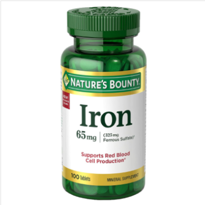 Picture of Nature’s Bounty Iron 65 mg 325 mg Ferrous Sulfate 100 Tablets