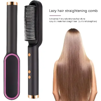 Picture of Professional Hair Straightener Brush Comb Fast Heating Anti-Scald Dual Voltage Straight Hair Brush Hot Comb Straight Curly Hair