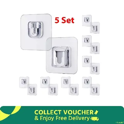 Picture of 5 Pair Double Sided Wall Adhesive Hook Socket Holder Cable Storage Plug Fixing Organize Seamless Waterproof Reusable