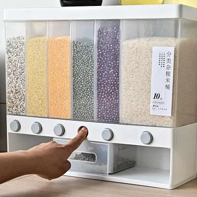 Picture of Kitchen Storage,Kitchen Rack Food Spice Dispenser Container, Rice Dispenser Box, High Quality 10L Auto Kitchen Organizer, Wall Mounted Dry Food Kitchen Storage Box, Rice Dispenser Set