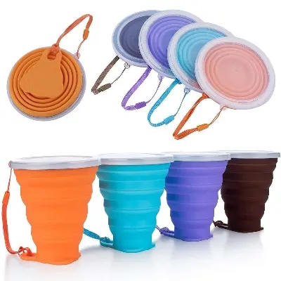 Picture of Portable Foldable Collapsible outdoor Travel Silicone Coffee Cup with cover folding water
