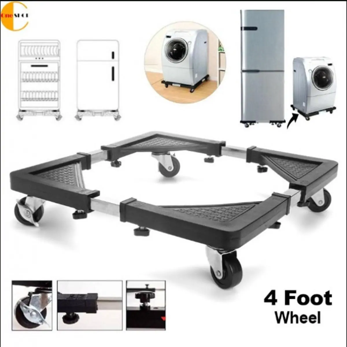 Picture of Washing Machine Stand Mount - Multi-function Roller Washing Machine Mobile Refrigerator Base Reinforced Retractable Movable Rack with Wheels Kitchen Fridge Base Bracket