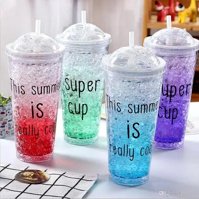 Picture of ice Broken glass personal drinking mug with straw