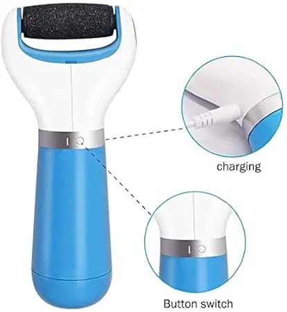 Picture of USB rechargeable electronic foot file foot pedicure tool, perfect foot cleaner, electric callus remover, used for cracked heel and dead skin, a total of 2 rolling grinding heads