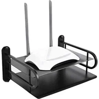 Picture of Wifi Router Storage Boxes /tv Set-top Box/dvd Player Stand/telephone Holder Wall Hanging Black Aluminum Rack Bracket