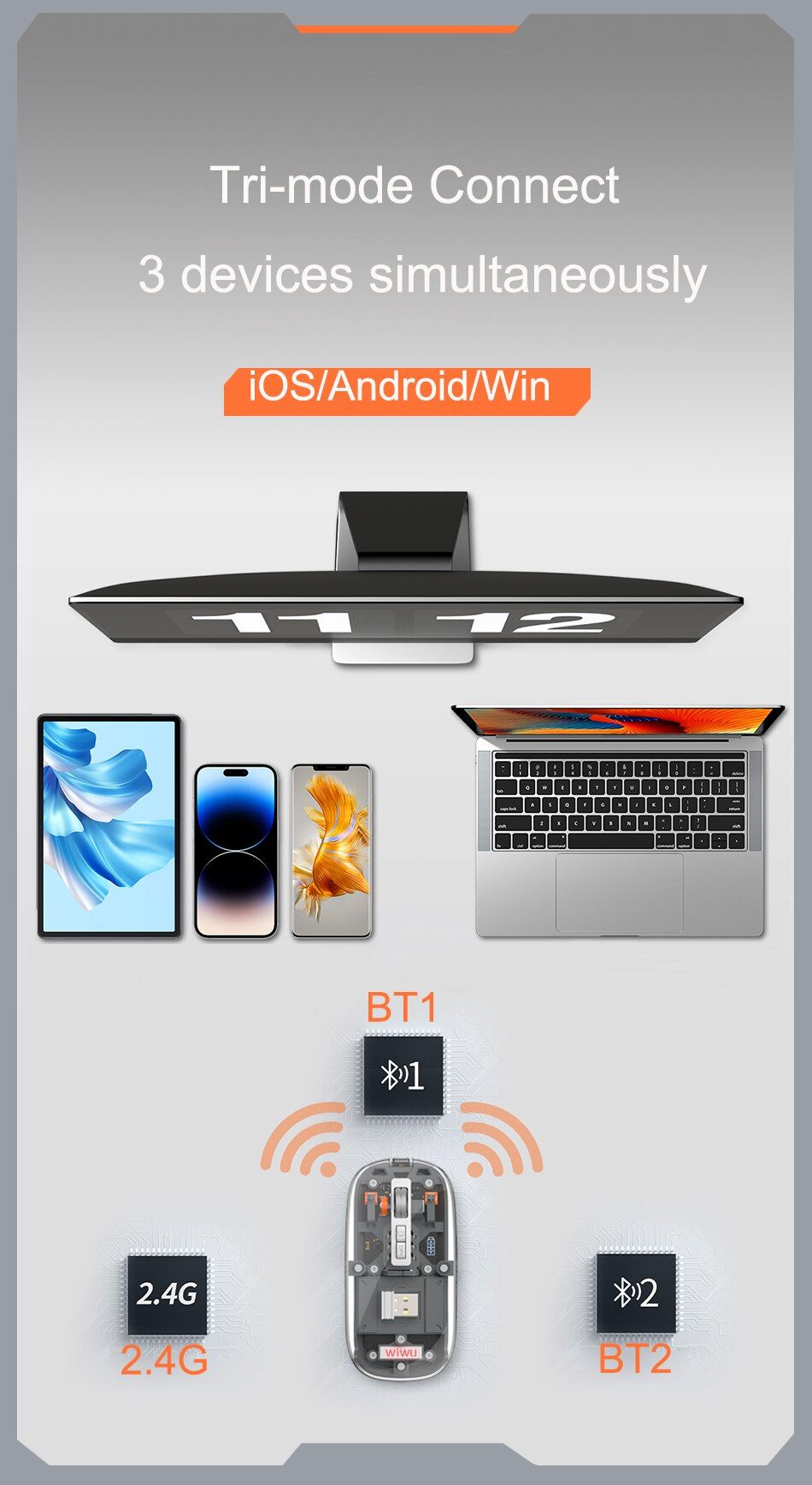 Picture of Trendy Hot Selling WIWU Crystal Transparent Wireless Mouse- Sky Blue Color Inside