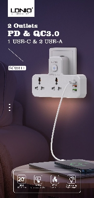 Picture of LDNIO SC2311 20W 3-Port USB Charger Extension Power Strip - White
