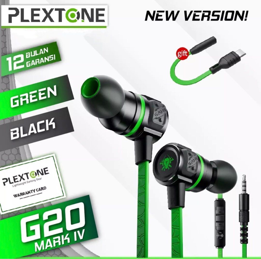 Picture of Plextone G20 Mark IV Gaming Earphone with Dual Input (3.5mm & Type-C)- Green Color - Green