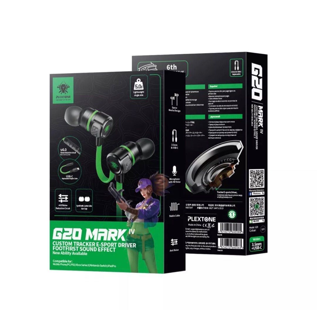 Picture of Plextone G20 Mark IV Gaming Earphone with Dual Input (3.5mm & Type-C) - Grey