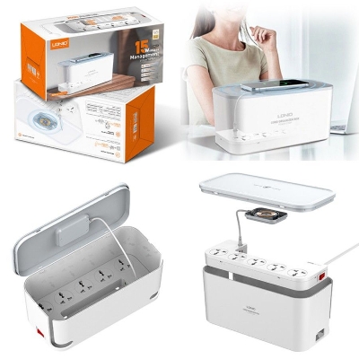 Picture of LDNIO SCW5354 Organizing Power Strip Box 15W Wireless Charger with 20W PD+QC output - Grey
