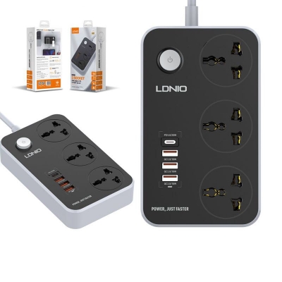Picture of LDNIO SC3412 38W PD20W Power Strip 3 Socket Outlets and 3 QC 3.0 USB - Grey