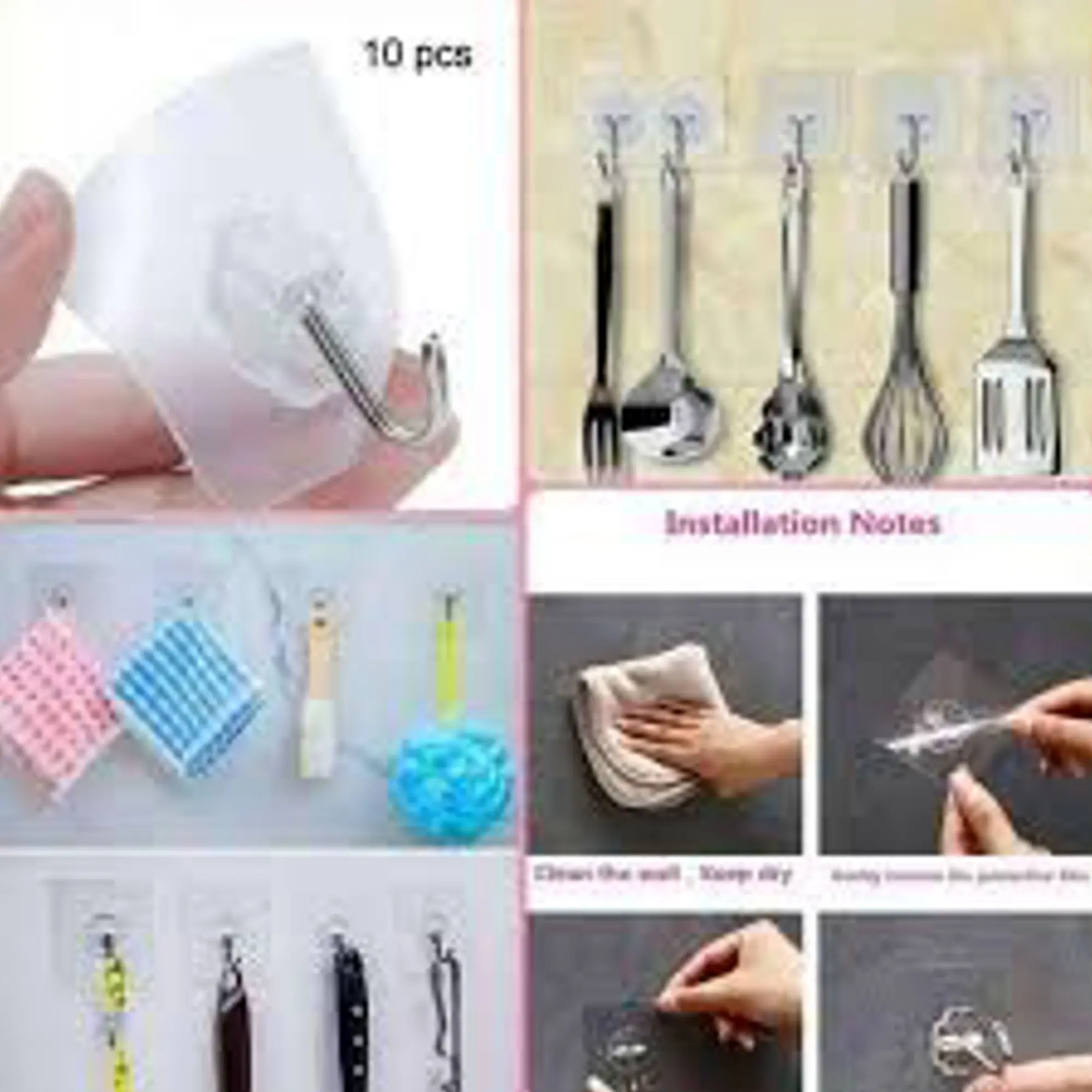 Picture of 10pcs Set Transparent Hook Strong Seamless Stickers Wall Hook Kitchen Accessories Storage Rack Waterproof Hanger