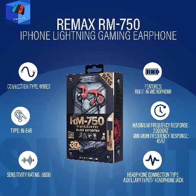 Picture of REMAX RM-750 IPhone Lightning Gaming Earphone – Black And Red - Black