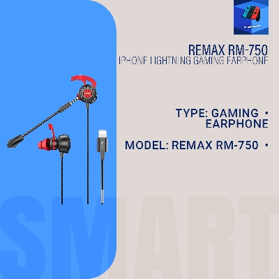 Picture of REMAX RM-750 IPhone Lightning Gaming Earphone – Black And Red - Black