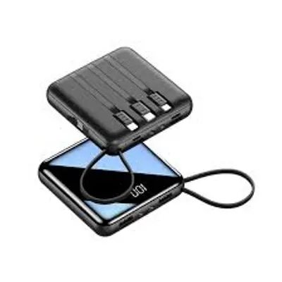 Picture of 20000mAh Mini Power Bank with Built in 4 Cables, Fast Charging, and Flashlight, Portable External Battery for Apple, Micro USB, Type C Devices