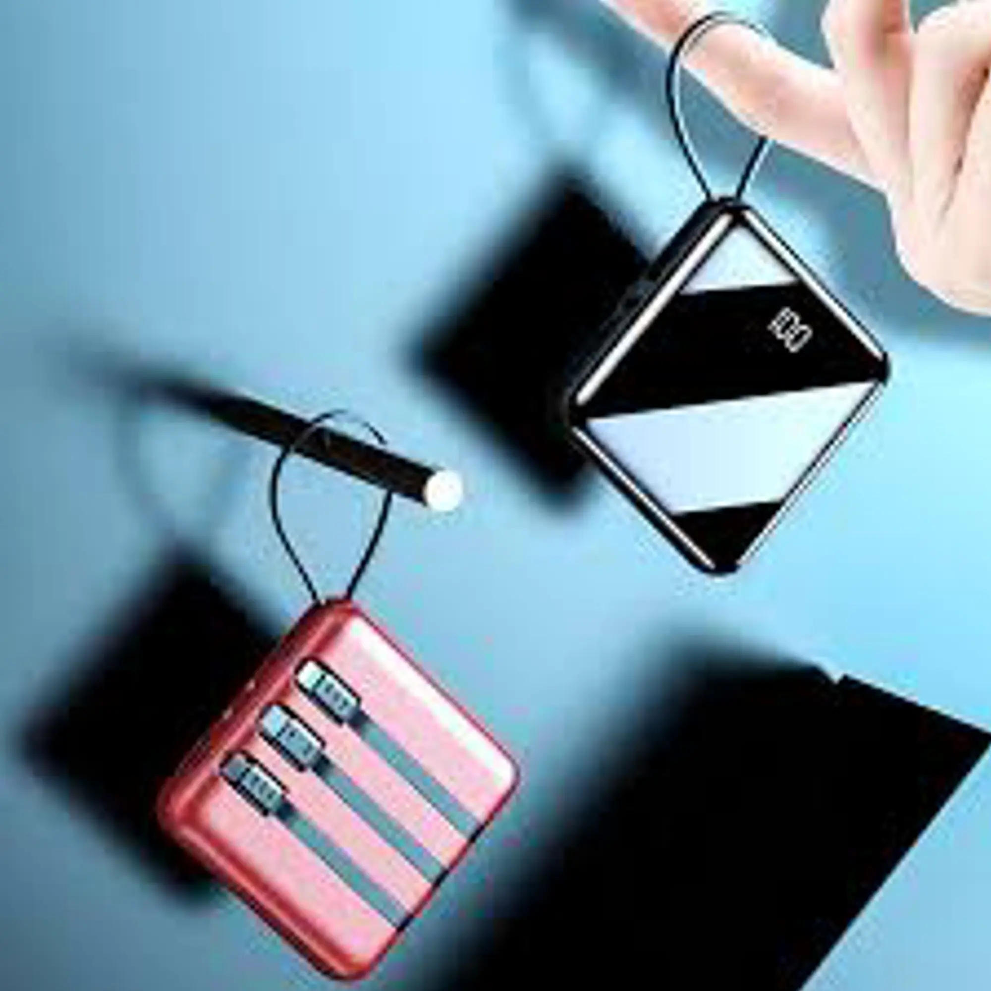 Picture of 20000mAh Mini Power Bank with Built in 4 Cables, Fast Charging, and Flashlight, Portable External Battery for Apple, Micro USB, Type C Devices