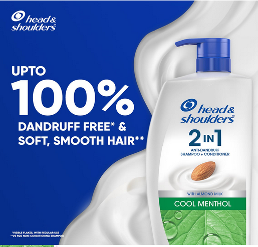 Picture of Head & Shoulders 2-in-1 Cool Menthol Anti Dandruff Shampoo + Conditioner for Women & Men, With Almond Milk (1 L)