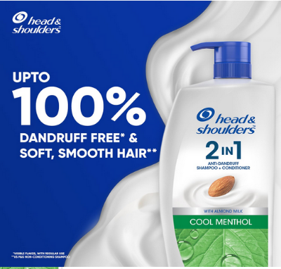 Picture of Head & Shoulders 2-in-1 Cool Menthol Anti Dandruff Shampoo + Conditioner for Women & Men, With Almond Milk (1 L)