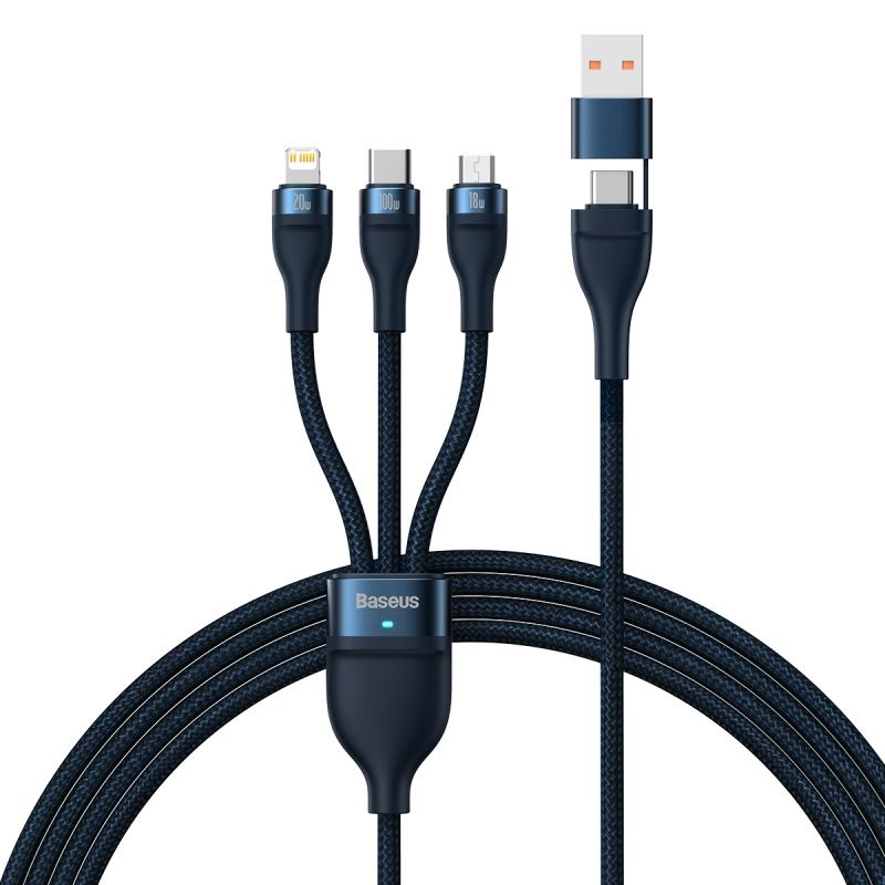 Picture of Baseus Two-for-three Fast Charging Cable (U+C to M+L+C) 100w- Blue - Blue