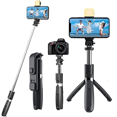 Picture of Q07 Bluetooth Selfie Stick With Light And Bluetooth Remote - Black