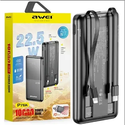Picture of Awei P76K 22.5W 10000mAh Powerbank Built-In Cable