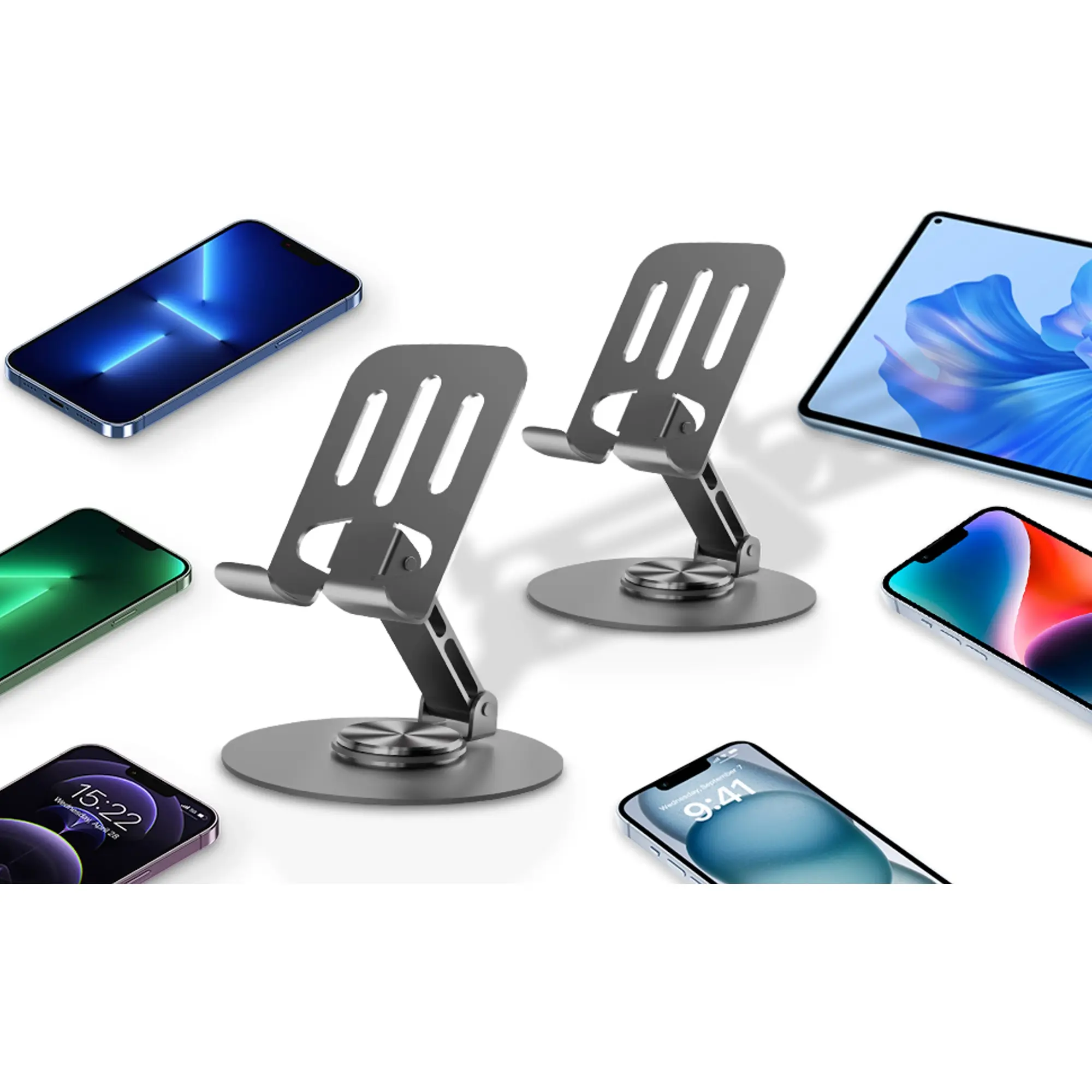 Picture of 360° Rotating Full Metal Phone & Tablet Stand – Aluminum Alloy Adjustable Desktop Holder for Mobile Devices