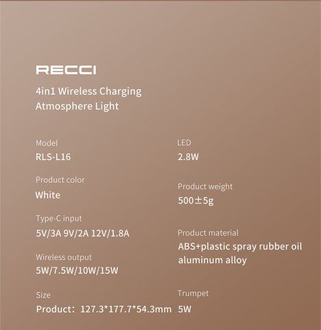 Picture of Recci RLS-L16 4-IN-1 Speaker, Wireless Charger, Night Light, Phone Holder - Apricot